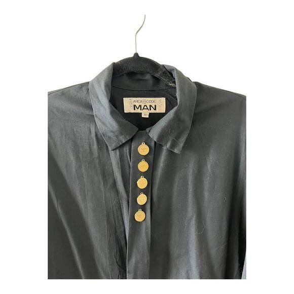 Vintage Y2K Mob Wife Black Buttondown Gold Medallion Art Deco - Picture 4 of 5